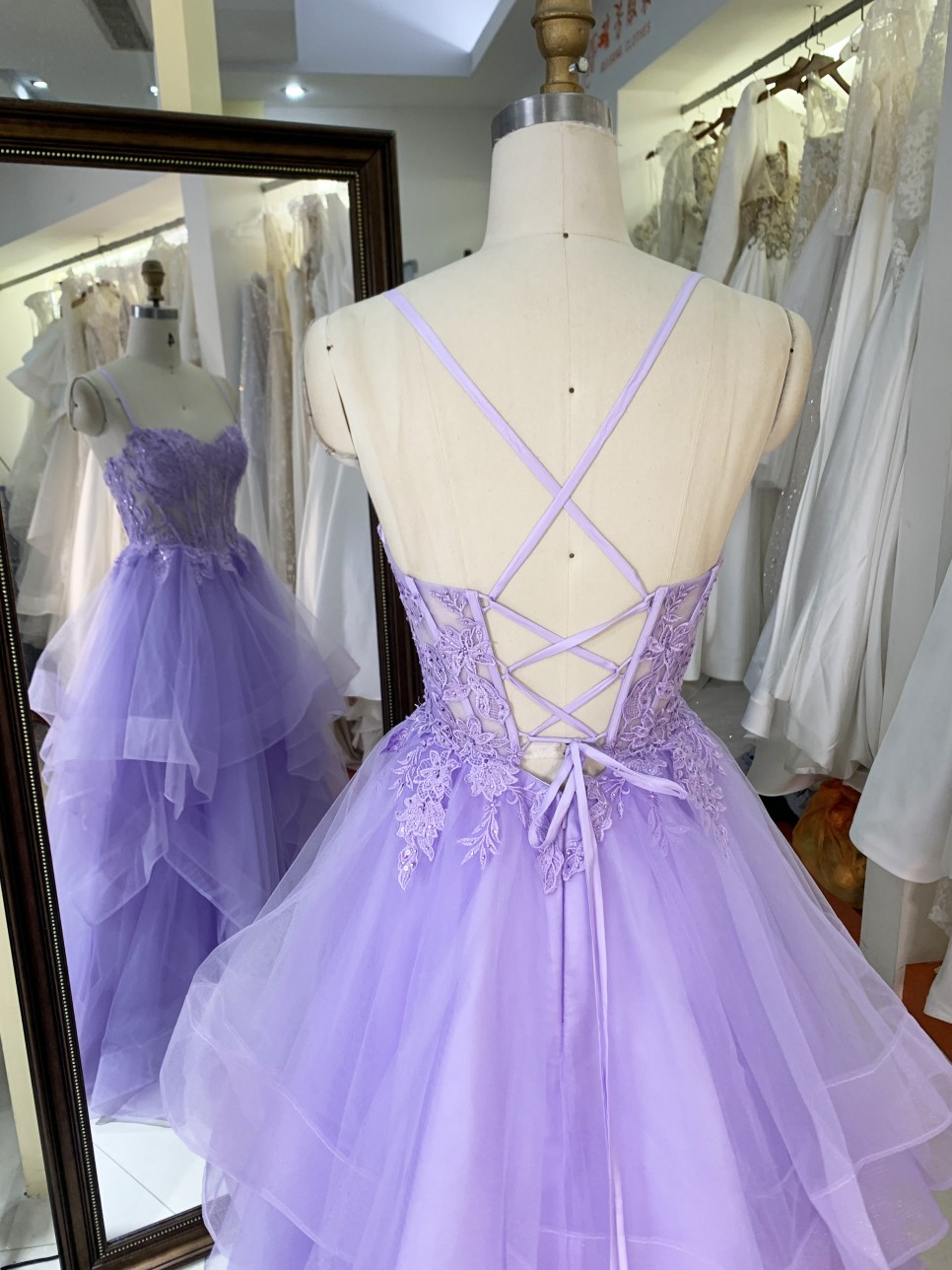 New Fashionable 2025 Lilac high quality elegant ruffle embroidery lace up back princess prom dresses