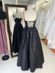 2025 High quality black rhinestone A-line skirt lace up back sexy sleeveless slim pleated prom dress