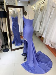 2025 New blue wholesale elegant sweetheart pleat beading straps prom party dresses for women evening gown