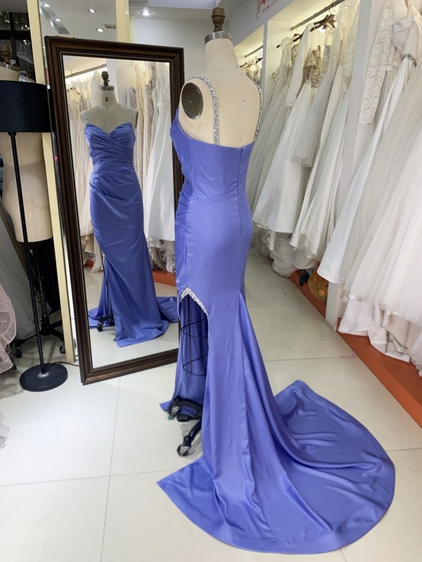 2025 New blue wholesale elegant sweetheart pleat beading straps prom party dresses for women evening gown