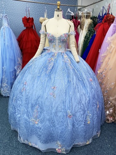 2025 Fashion custom light blue multi-color embroidery coming of age ceremony princess carnival dress ball gown quinceanera dress