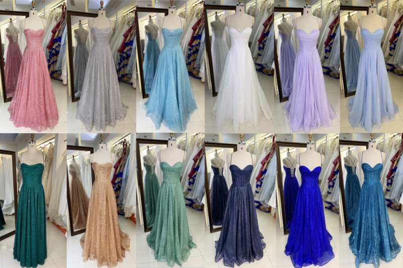 2025 New style pale blue elegant glitter tulle A Line skirt women's evening dress long train prom dress