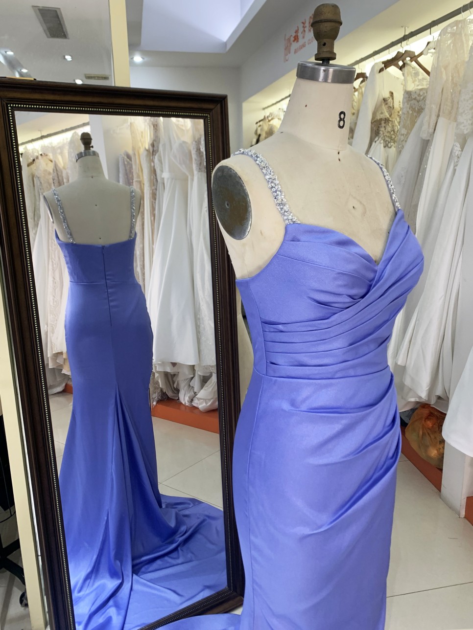2025 New blue wholesale elegant sweetheart pleat beading straps prom party dresses for women evening gown