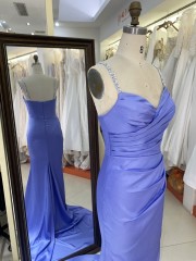 2025 New blue wholesale elegant sweetheart pleat beading straps prom party dresses for women evening gown