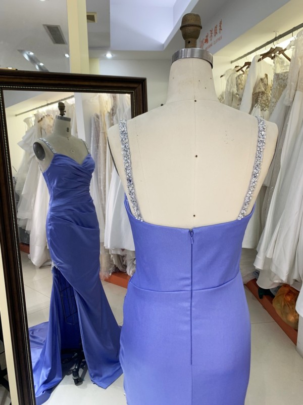 2025 New blue wholesale elegant sweetheart pleat beading straps prom party dresses for women evening gown