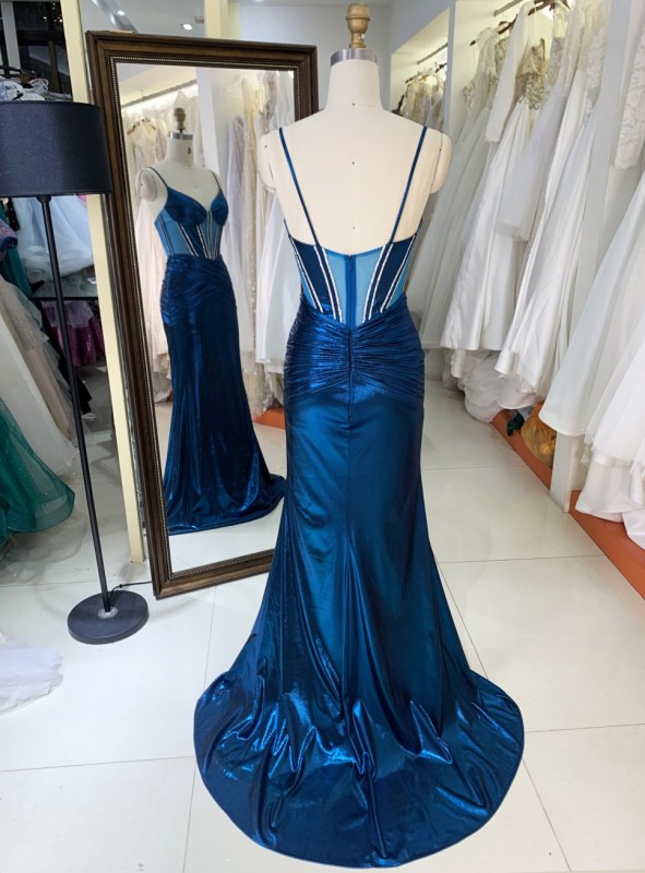 New Fashionable 2025 high quality elegant Teal sleeveless corset zipper up back mermaid fitted satin prom dresses