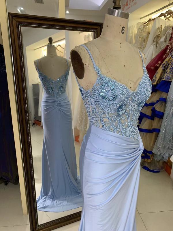 2025 New sexy satin straps pleat wholesale elegant long gowns evening dresses for bride prom dress girl