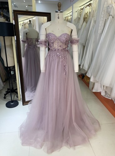 2025 New wholesale elegant 3D flower long prom dresses straps party dresses for women evening gown