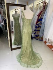 New luxury wholesale sage beading chain long gowns evening dresses women for prom 2025 robe des soiree chic