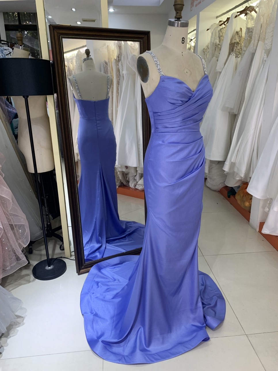 2025 New blue wholesale elegant sweetheart pleat beading straps prom party dresses for women evening gown