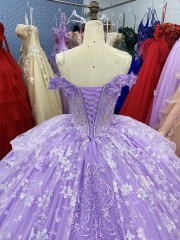 Hot Sale Fairy Quinceanera Elegant Purple Lace Beading Party Birthday Ball Gown Evening Dresses 2025