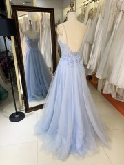 2025 New sexy elegant long prom dresses straps baby blue A line skirt wholesale gowns evening dresses for bride prom dress girl