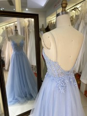 2025 New sexy elegant long prom dresses straps baby blue A line skirt wholesale gowns evening dresses for bride prom dress girl