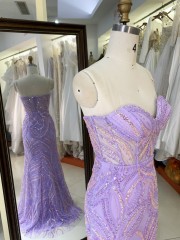 2025 New lilac wholesale prom dress lady elegant beading straps prom party dresses for women evening gown