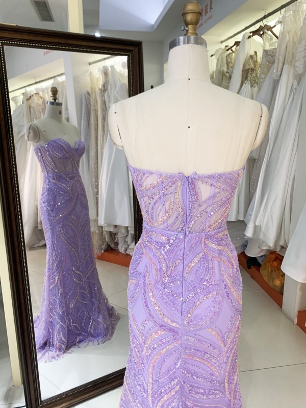 2025 New lilac wholesale prom dress lady elegant beading straps prom party dresses for women evening gown