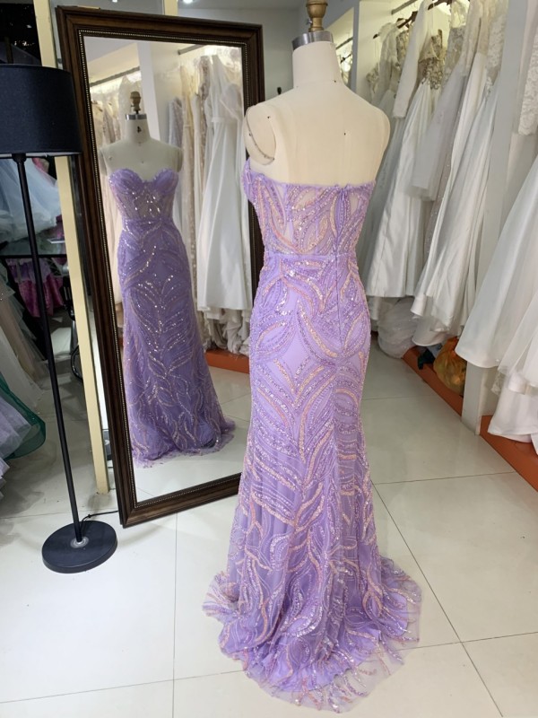 2025 New lilac wholesale prom dress lady elegant beading straps prom party dresses for women evening gown
