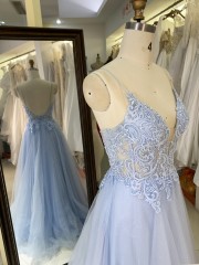 2025 New sexy elegant long prom dresses straps baby blue A line skirt wholesale gowns evening dresses for bride prom dress girl