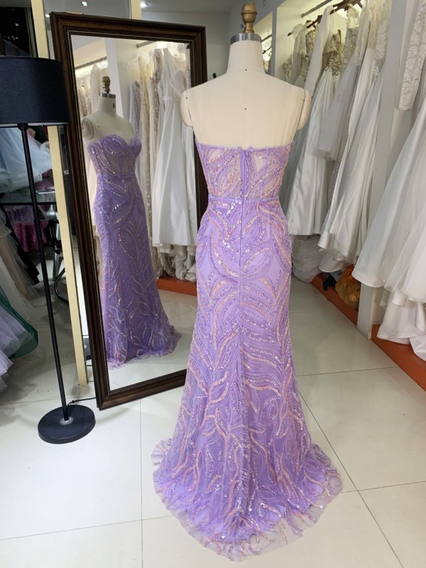 2025 New lilac wholesale prom dress lady elegant beading straps prom party dresses for women evening gown