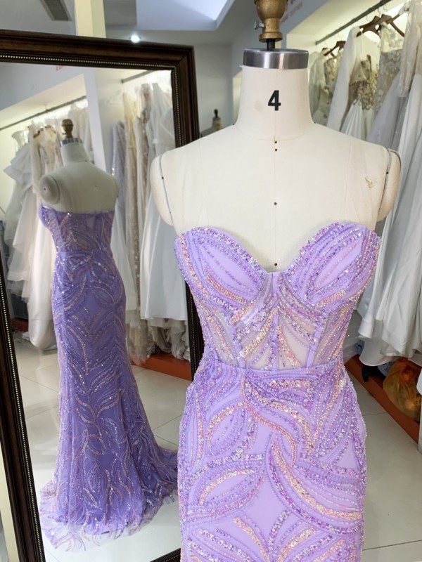 2025 New lilac wholesale prom dress lady elegant beading straps prom party dresses for women evening gown