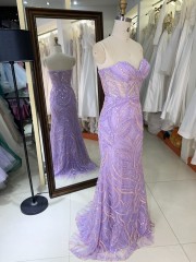 2025 New lilac wholesale prom dress lady elegant beading straps prom party dresses for women evening gown