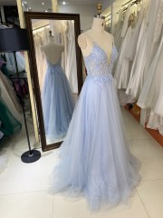 2025 New sexy elegant long prom dresses straps baby blue A line skirt wholesale gowns evening dresses for bride prom dress girl