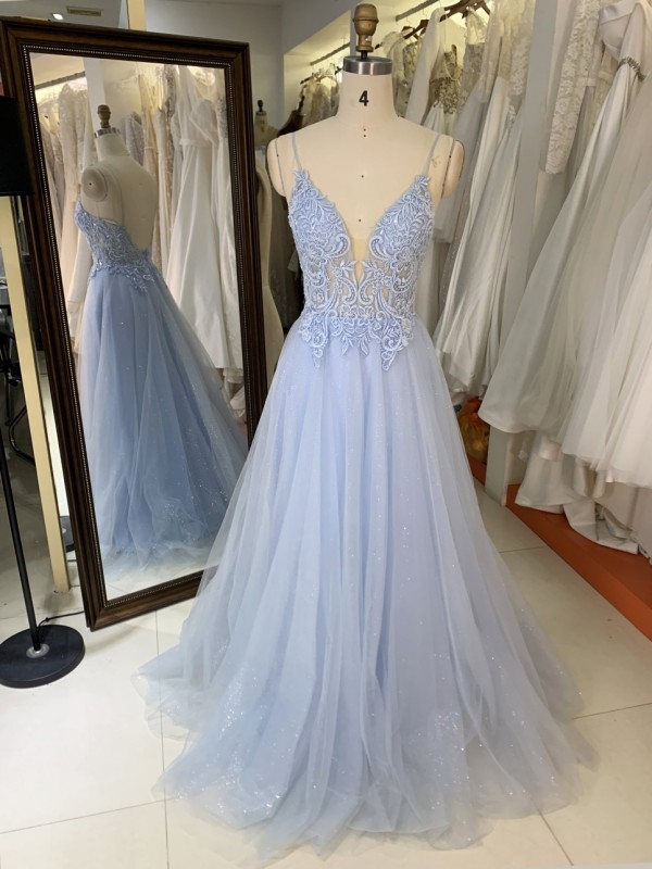 2025 New sexy elegant long prom dresses straps baby blue A line skirt wholesale gowns evening dresses for bride prom dress girl