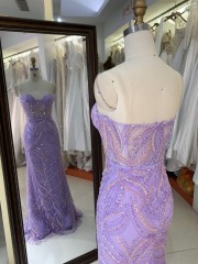 2025 New lilac wholesale prom dress lady elegant beading straps prom party dresses for women evening gown