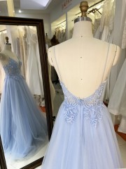 2025 New sexy elegant long prom dresses straps baby blue A line skirt wholesale gowns evening dresses for bride prom dress girl