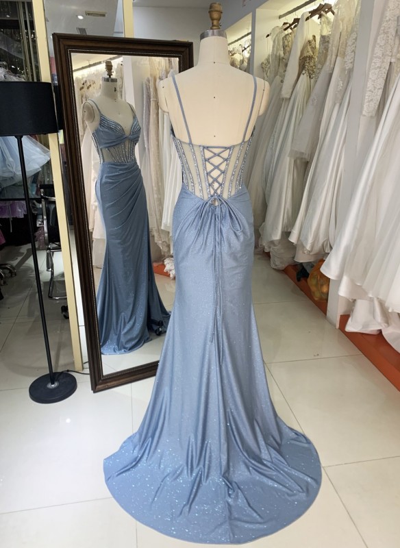 New America Wholesale LA Brand Fantastic Beading Chain Long Evening Dresses Crystal Embellished Gown for Prom Dress 2025
