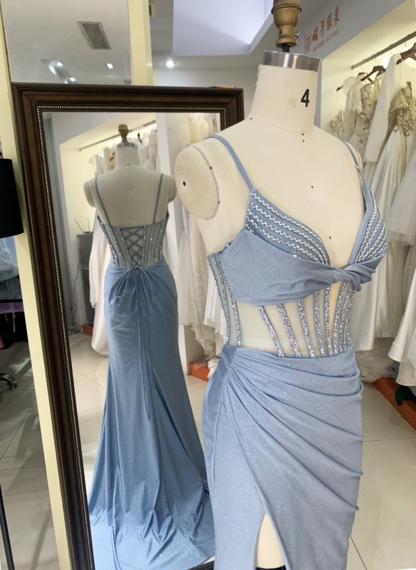 New America Wholesale LA Brand Fantastic Beading Chain Long Evening Dresses Crystal Embellished Gown for Prom Dress 2025