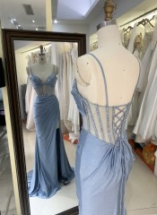 New America Wholesale LA Brand Fantastic Beading Chain Long Evening Dresses Crystal Embellished Gown for Prom Dress 2025