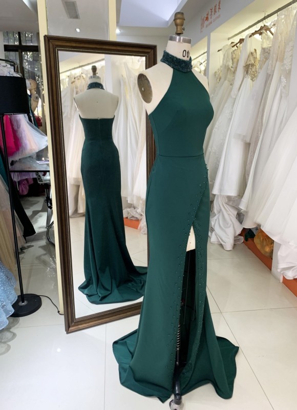 Plus Size Evening Dress with High Slit and the Zipper Back for Women Elegant Floor-length Dress