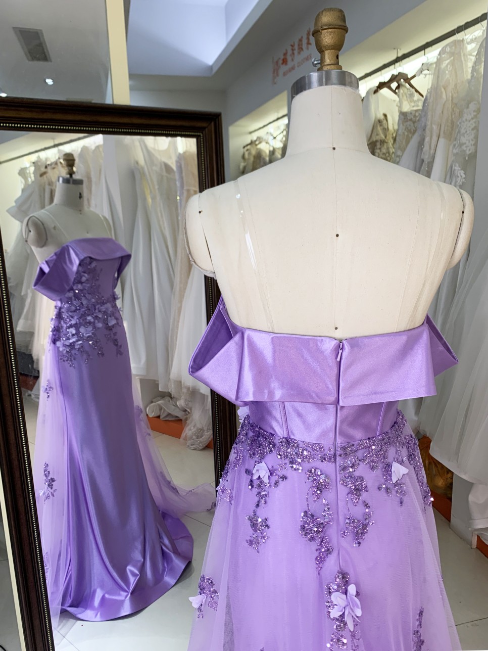 2025 Women Elegant Lilac Prom Dress 3D Flowers Wholesale Sleeveless Beaded Satin Party Mermaid Evening Dress for Girls