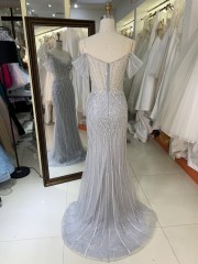 2025 Stunning Silver Embellished Bodice Beads Sexy Corset Crystal Chain Fabric Ball Gown Sequin Mermaid Evening Dress for Prom