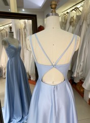 Factory Wholesale Elegant Long Prom Dresses Soft Smooth Satin V Neck Floor-length Evening Dress