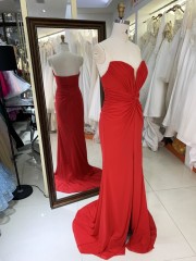 Elegant Long Prom Dresses with Split Red Evening Dresses New Products with Zipper Back