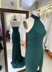 Plus Size Evening Dress with High Slit and the Zipper Back for Women Elegant Floor-length Dress
