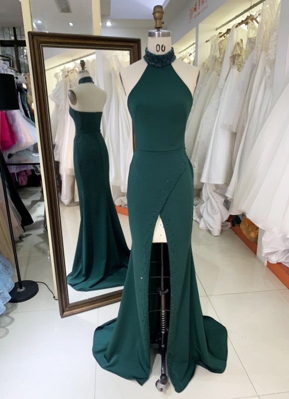 Plus Size Evening Dress with High Slit and the Zipper Back for Women Elegant Floor-length Dress