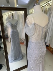 2025 Stunning Silver Embellished Bodice Beads Sexy Corset Crystal Chain Fabric Ball Gown Sequin Mermaid Evening Dress for Prom