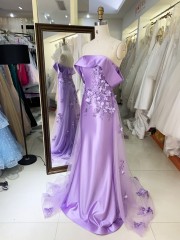 2025 Women Elegant Lilac Prom Dress 3D Flowers Wholesale Sleeveless Beaded Satin Party Mermaid Evening Dress for Girls