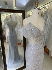 2025 Stunning Silver Embellished Bodice Beads Sexy Corset Crystal Chain Fabric Ball Gown Sequin Mermaid Evening Dress for Prom