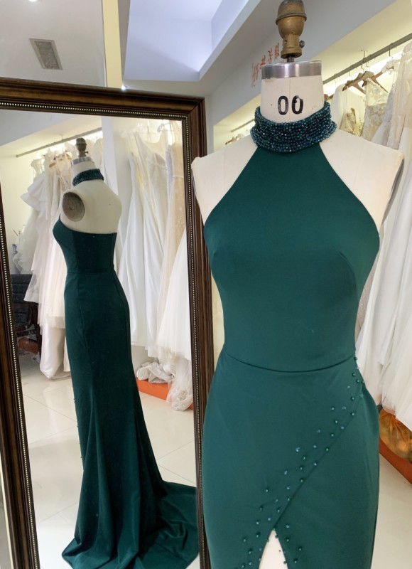 Plus Size Evening Dress with High Slit and the Zipper Back for Women Elegant Floor-length Dress