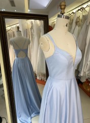 Factory Wholesale Elegant Long Prom Dresses Soft Smooth Satin V Neck Floor-length Evening Dress