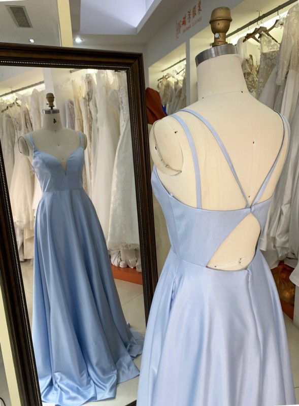 Factory Wholesale Elegant Long Prom Dresses Soft Smooth Satin V Neck Floor-length Evening Dress