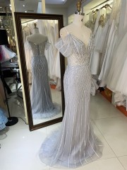 2025 Stunning Silver Embellished Bodice Beads Sexy Corset Crystal Chain Fabric Ball Gown Sequin Mermaid Evening Dress for Prom