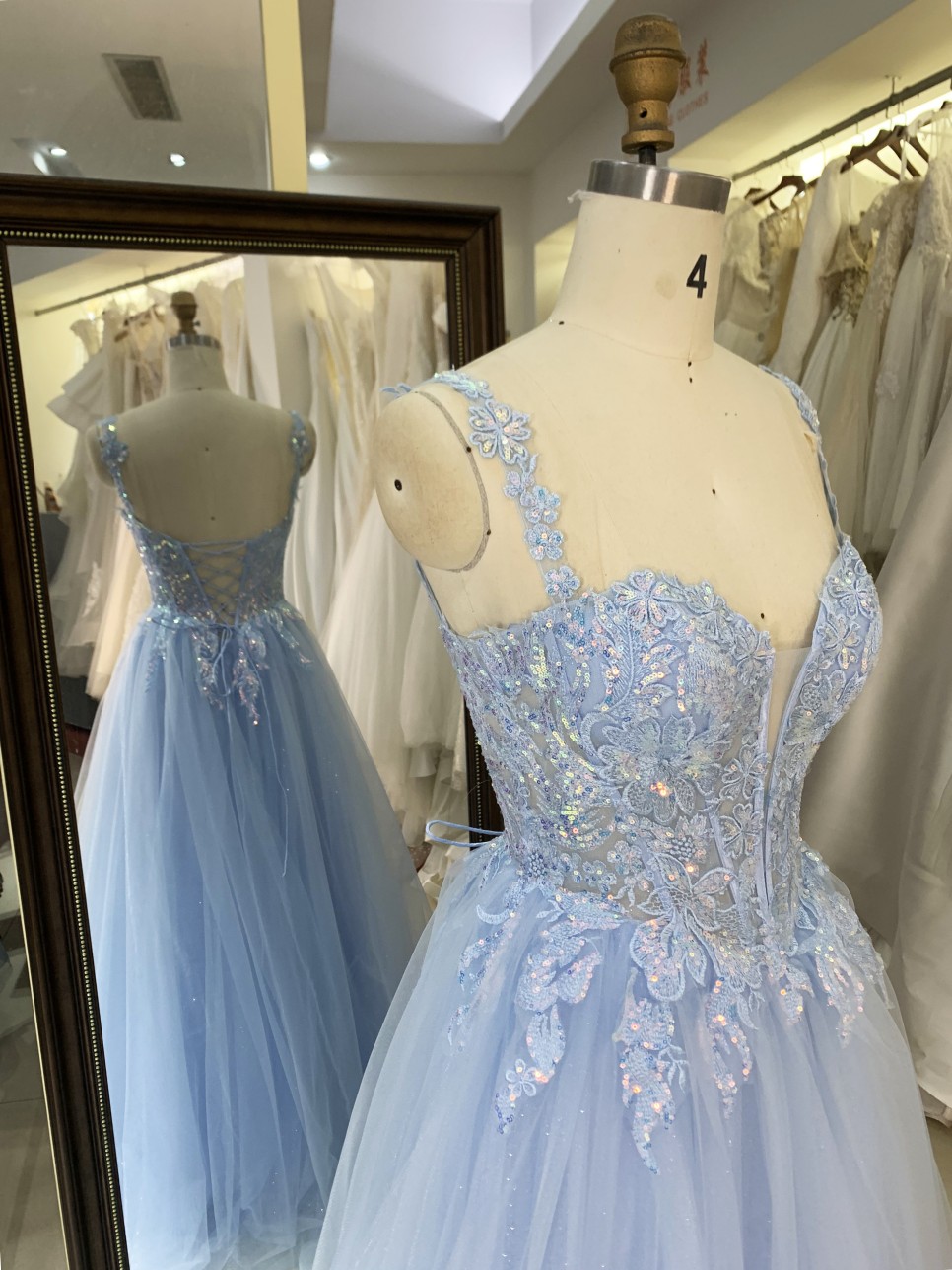 Prom Dress 2026 Modern Blue A-Line Tulle Skirt with 3D Flower Sequins Wholesale Party Long Gowns Evening Dress