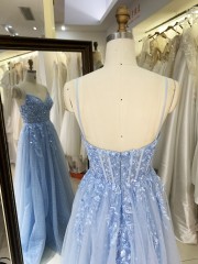 2025 New Wholesale Sky Blue Elegant Long Floor-Length Ball Gown Evening Dresses for Women and Ladies Girl