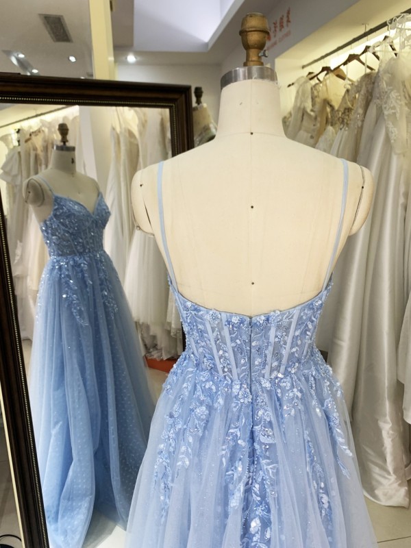 2025 New Wholesale Sky Blue Elegant Long Floor-Length Ball Gown Evening Dresses for Women and Ladies Girl