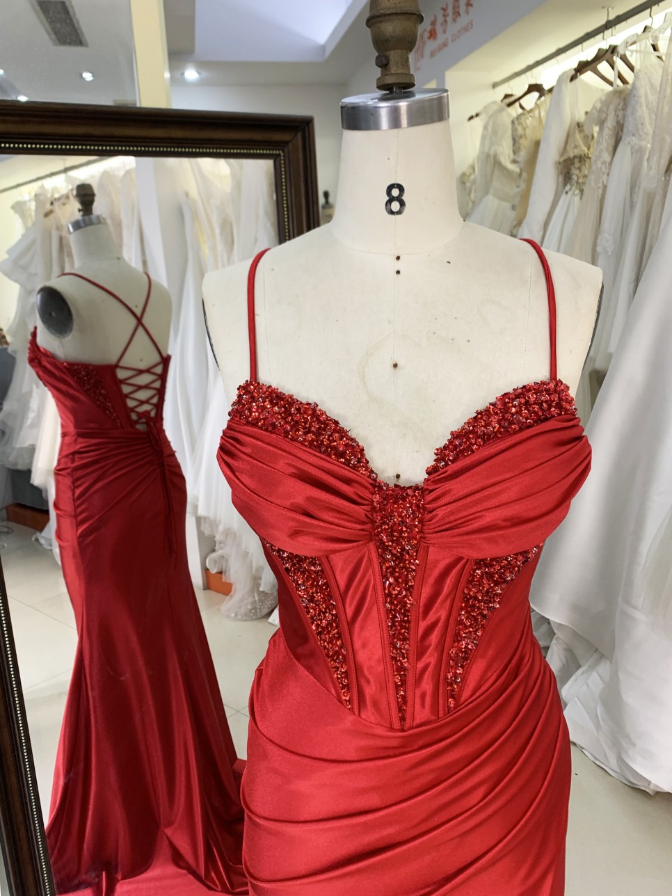 Red Elegant Long Prom Dresses Satin Evening Dress with Slit Long Knee-Length Floor-length Evening Dress
