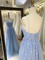 2025 New Wholesale Sky Blue Elegant Long Floor-Length Ball Gown Evening Dresses for Women and Ladies Girl